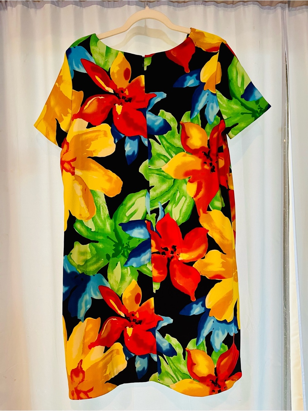 AGB Size 16 Tropical Floral Black Multicolor Shift Dress Short Sleeve - Picture 2 of 10